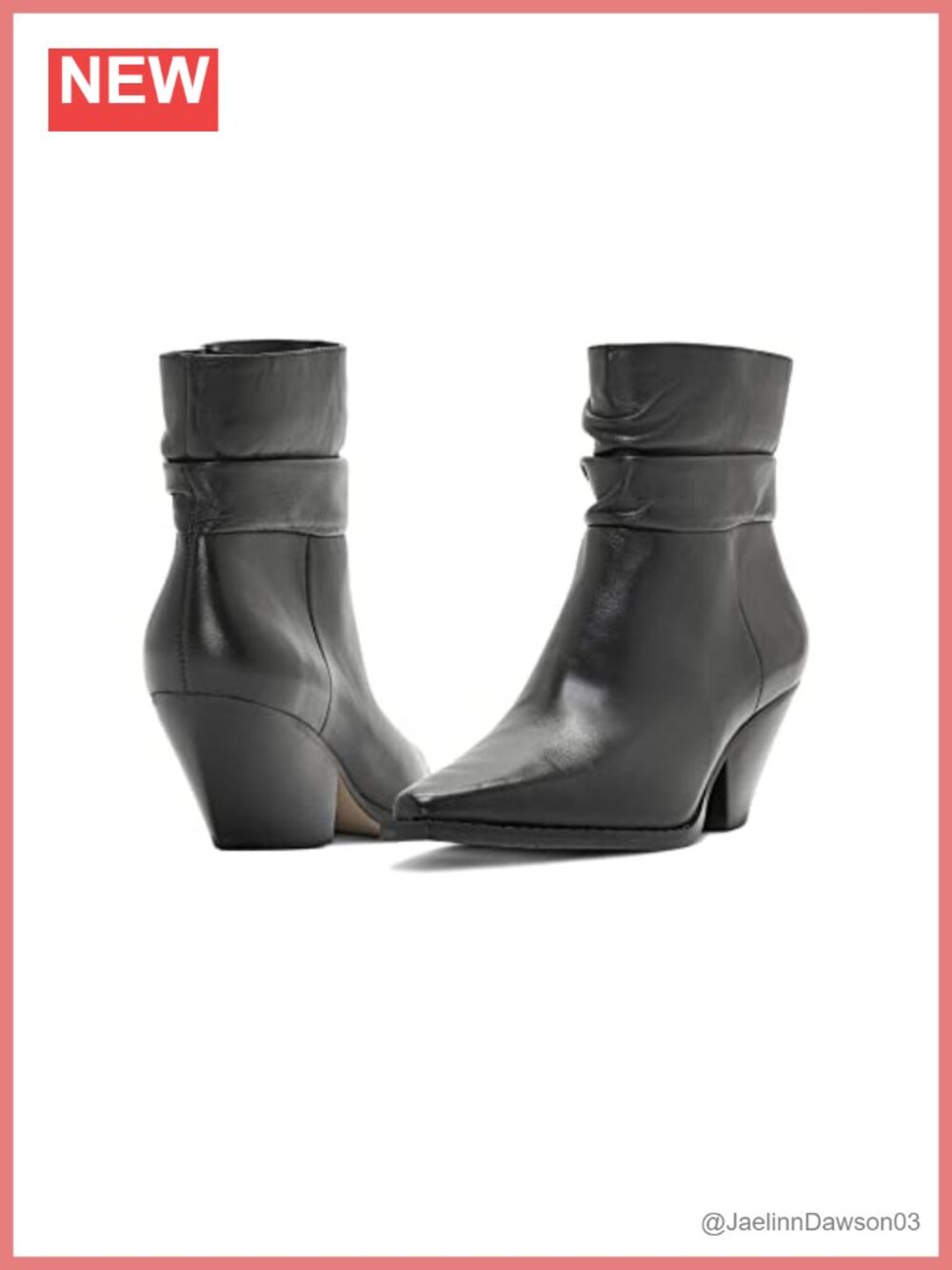Leather Pointed Toe Ankle Booties with Slide Closure and Stacked Heel